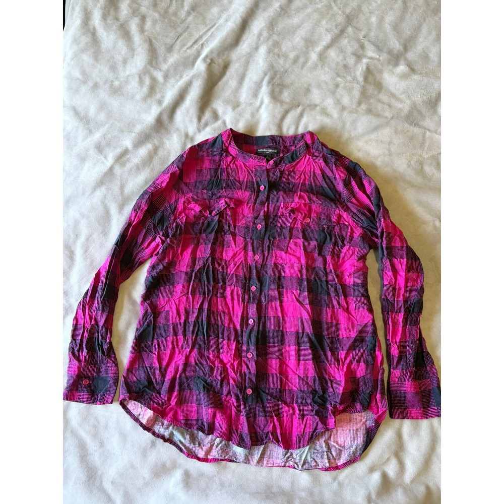 Banana Republic Pink Black Buffalo Plaid Button Up Shirt Womens Large